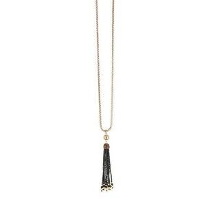 AVON 2017 FAR AWAY GOLD TASSEL NECKLACE (GOLDTONE / BLACK) NEW SEALED!!!